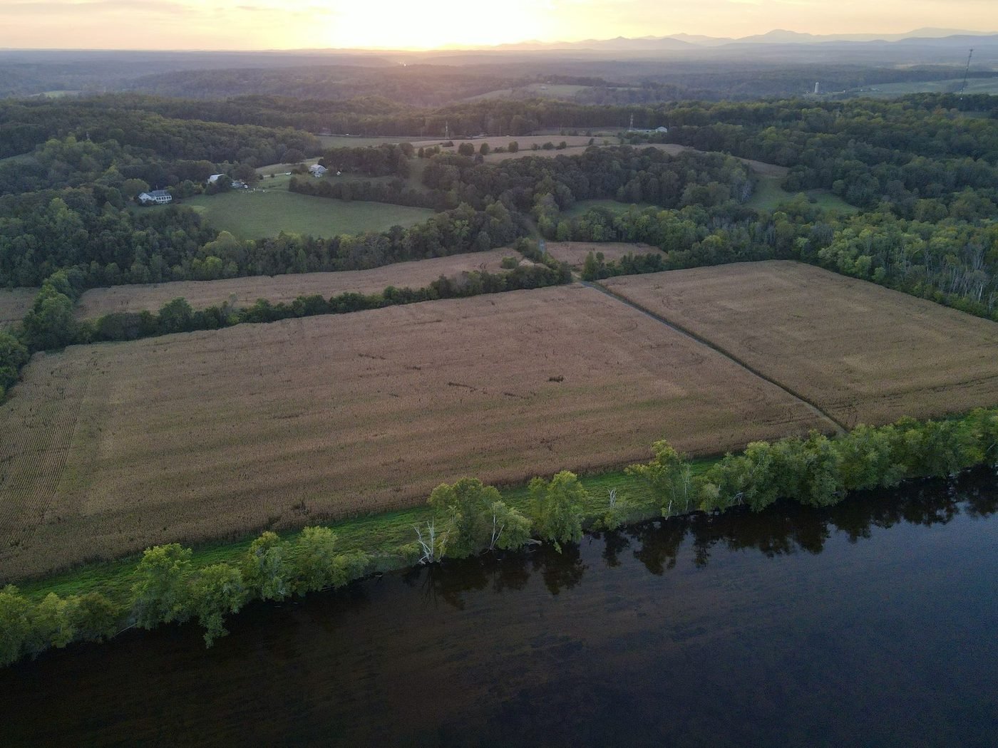 Farm fields and the James River