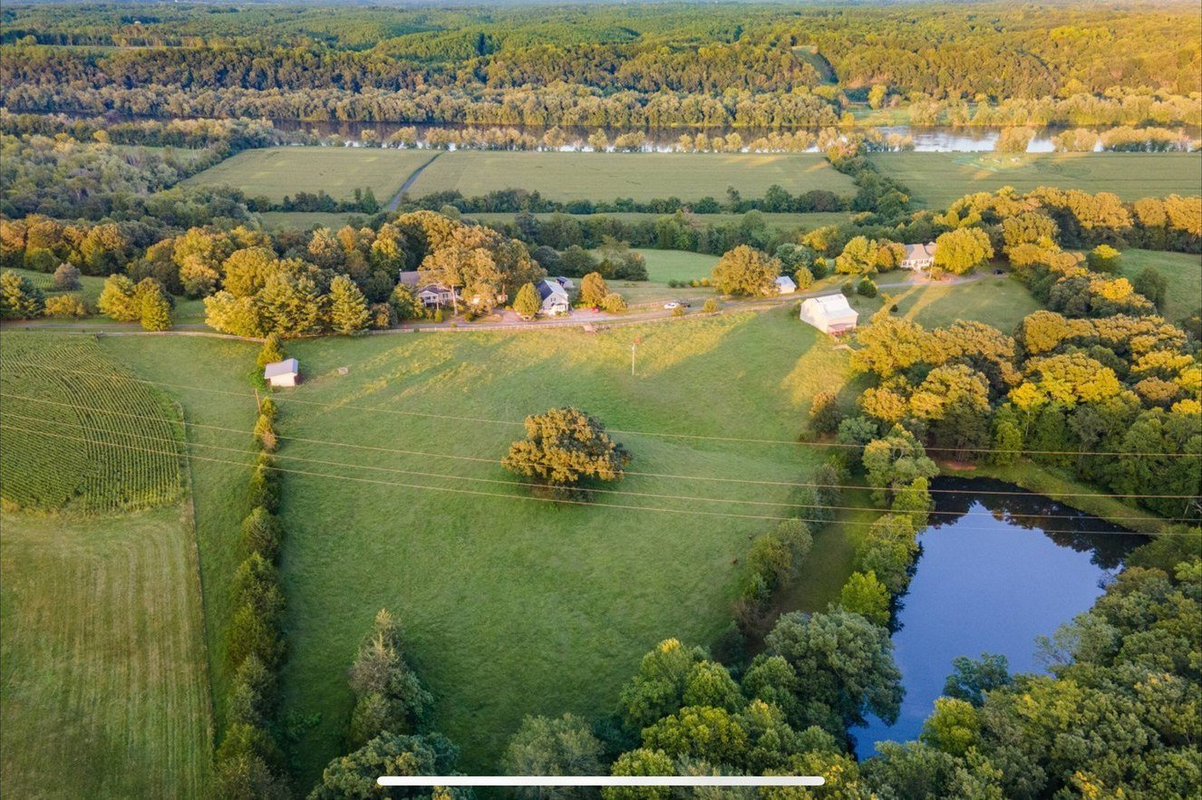 Aerial farm pond and river