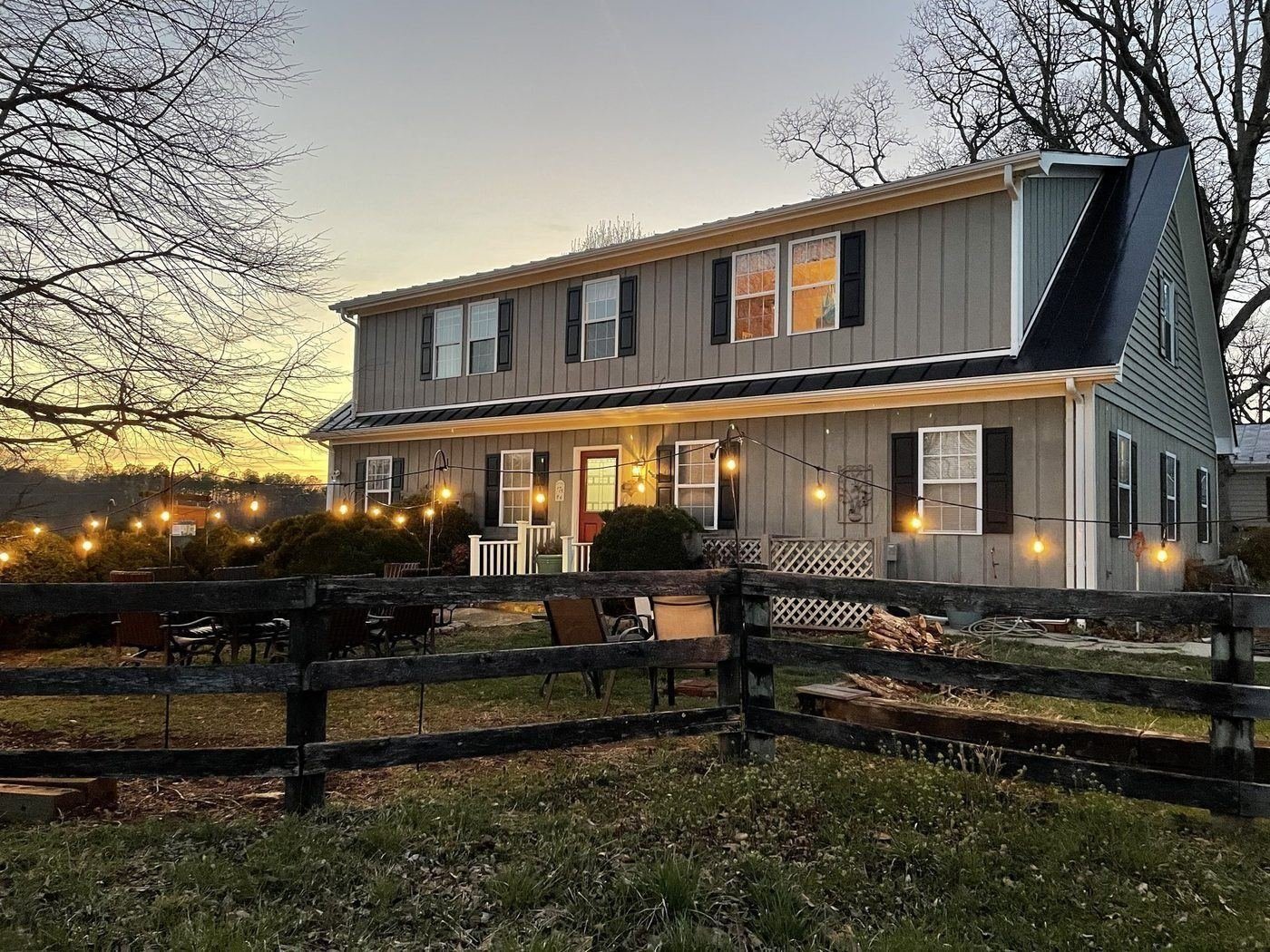 Farmhouse sunset lights