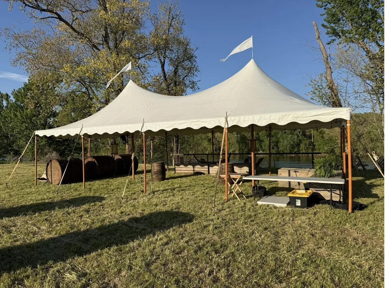 Sailcloth tent at the river for events